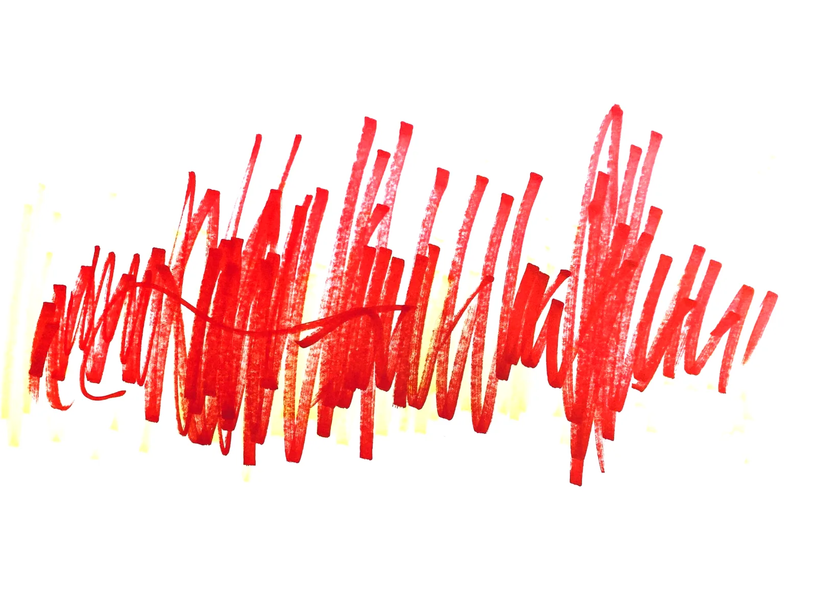 A child’s drawing of sound: dense red crayon zigzags